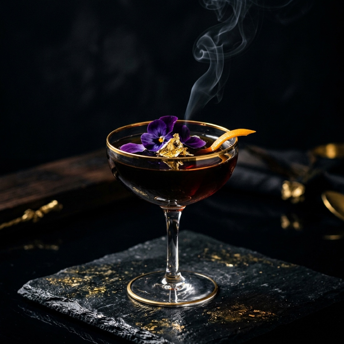 Signature Cocktail mit Goldblatt-Garnitur
